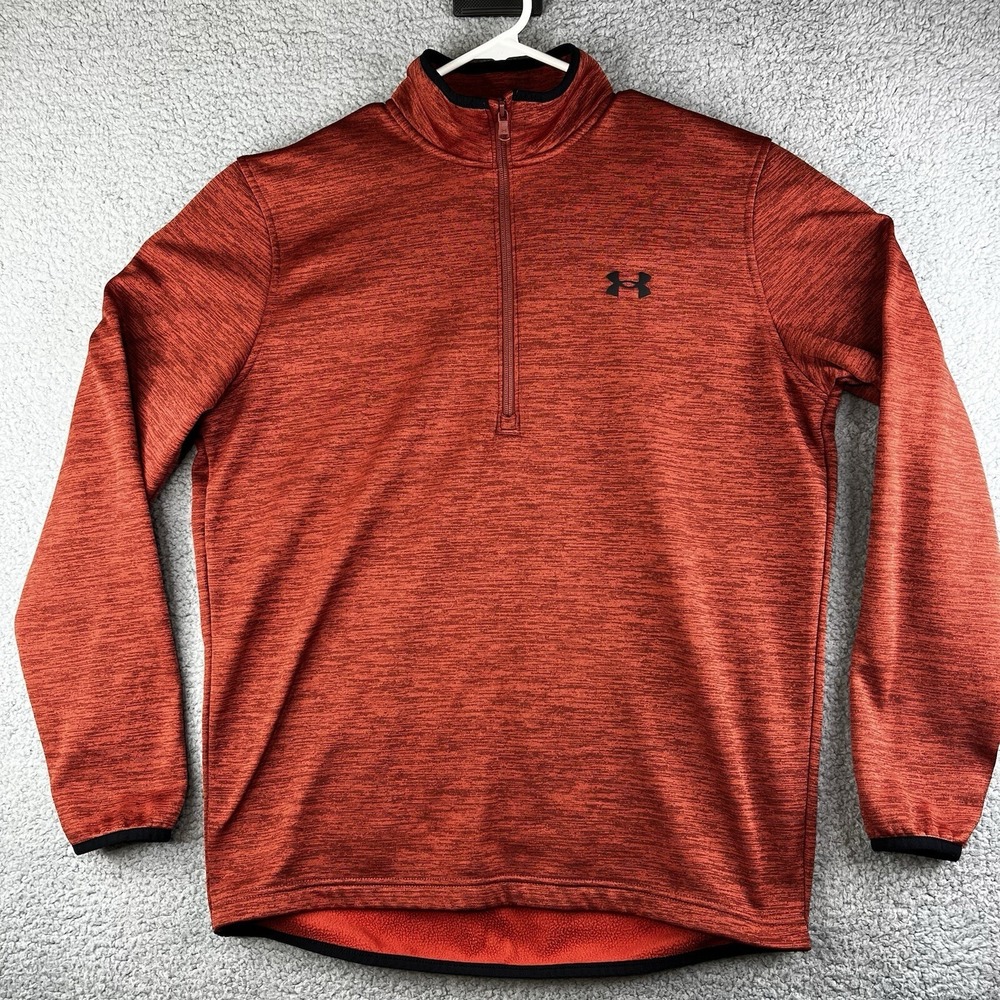 Under Armour Mens Medium 1/4 Zip Pullover Fleece Loose‎ Fit Burnt Orange Red